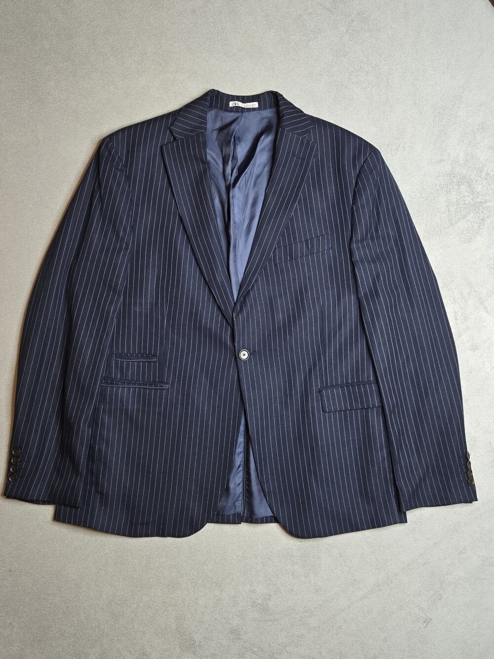 Zara Men's Blue Pinstripe Suit Jacket Blazer Coolmax Breathable Size US 46